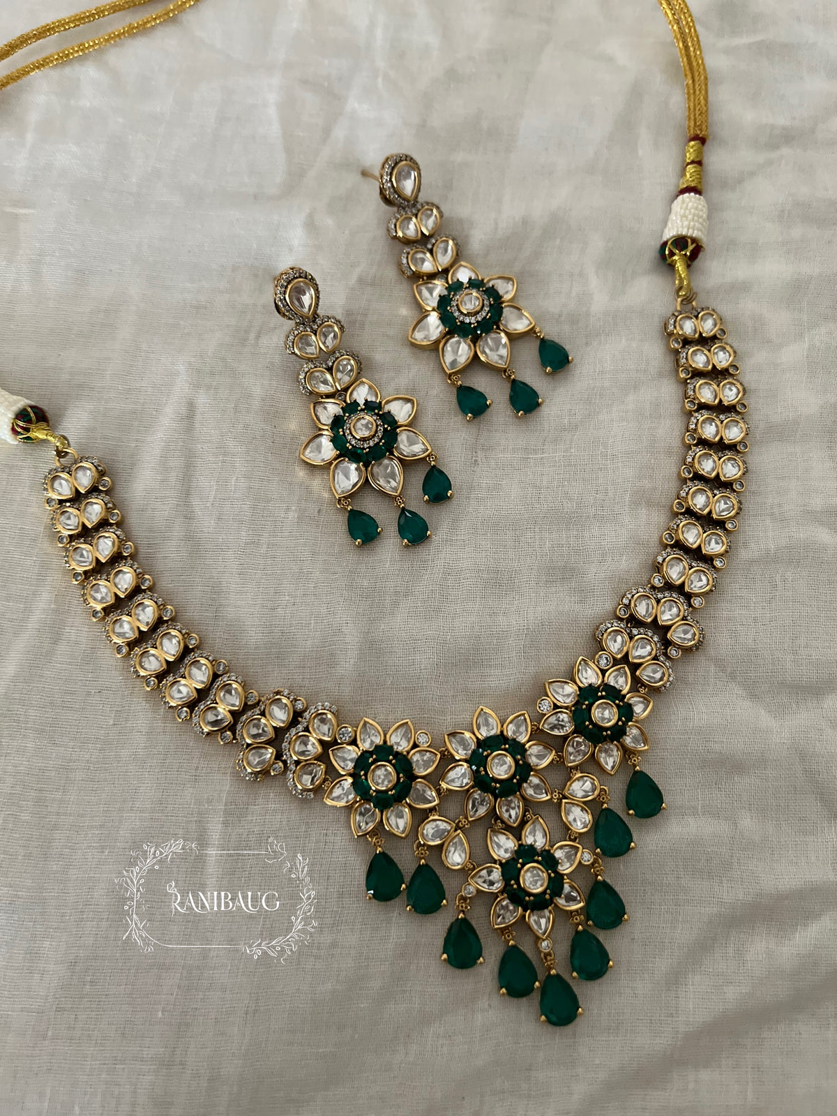 Shakti Polki Floral Motif Gold Finish Festive Necklace Jewellery By Ranibaug