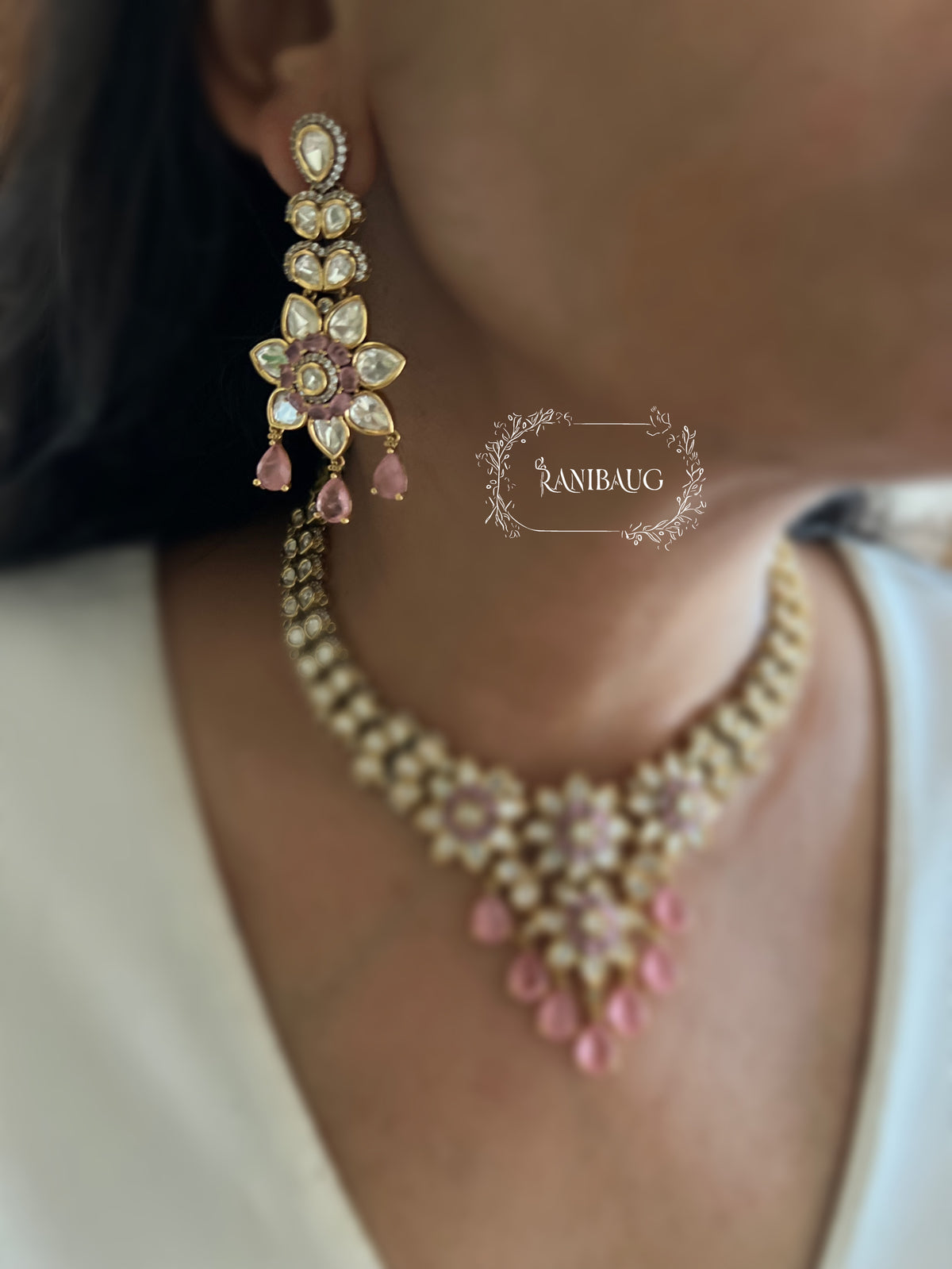 Shakti Polki Floral Motif Gold Finish Festive Necklace Jewellery By Ranibaug