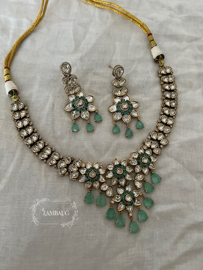 Shakti Polki Floral Motif Gold Finish Festive Necklace Jewellery By Ranibaug