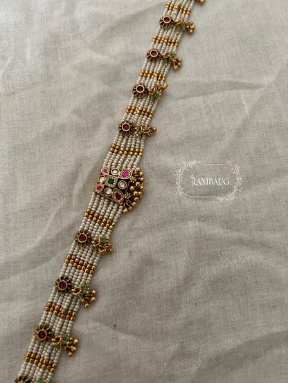 Shalu Seed Pearl Gold Beaded Multicolor Sheeshpatti Jewelry By Ranibaug