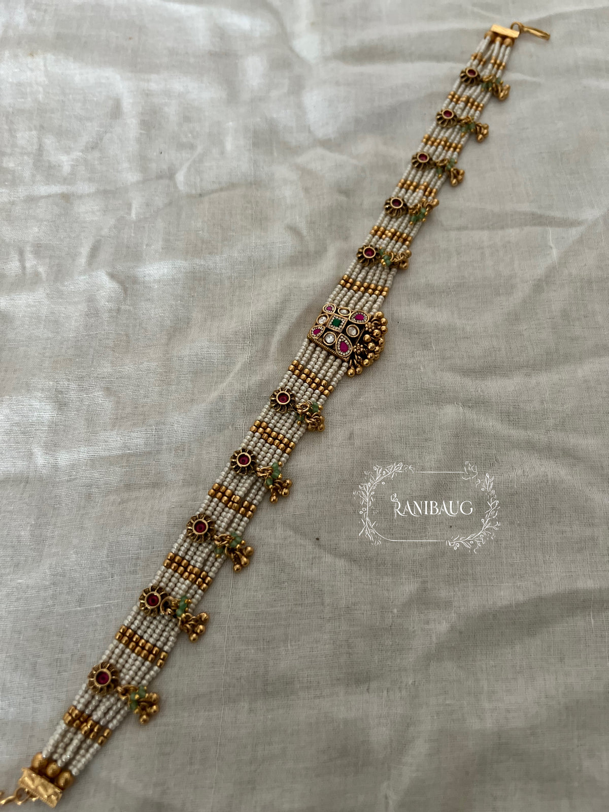 Shalu Seed Pearl Gold Beaded Multicolor Sheeshpatti Jewelry By Ranibaug