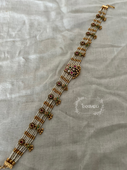 Shalu Seed Pearl Gold Beaded Multicolor Sheeshpatti Jewelry By Ranibaug