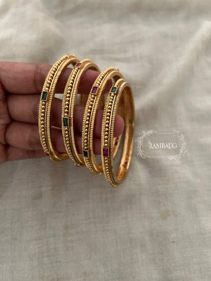 Shambhavi Dual Tone Gem Heritage Gold Bangles By Ranibaug (Set Of 4)