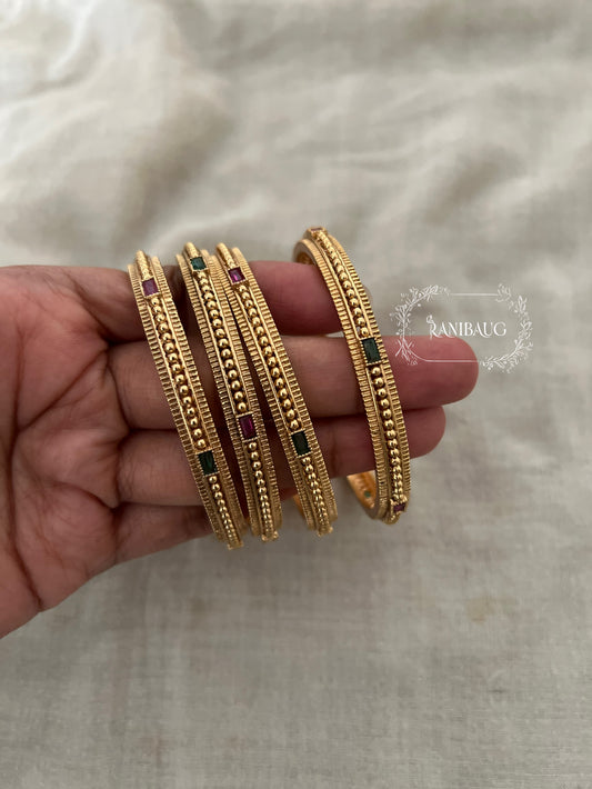 Shambhavi Dual Tone Gem Heritage Gold Bangles By Ranibaug (Set Of 4)