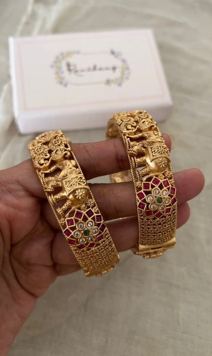 Shambhavi Elephant Motif Golden Designer Bangle By Ranibaug