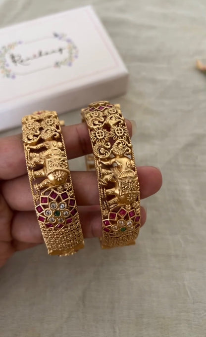 Shambhavi Elephant Motif Golden Designer Bangle By Ranibaug