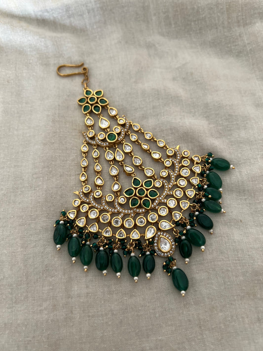 Shanaya Gold Plated Polki Kundan Studded Beaded Chandbali Passa Jewellery By Ranibaug
