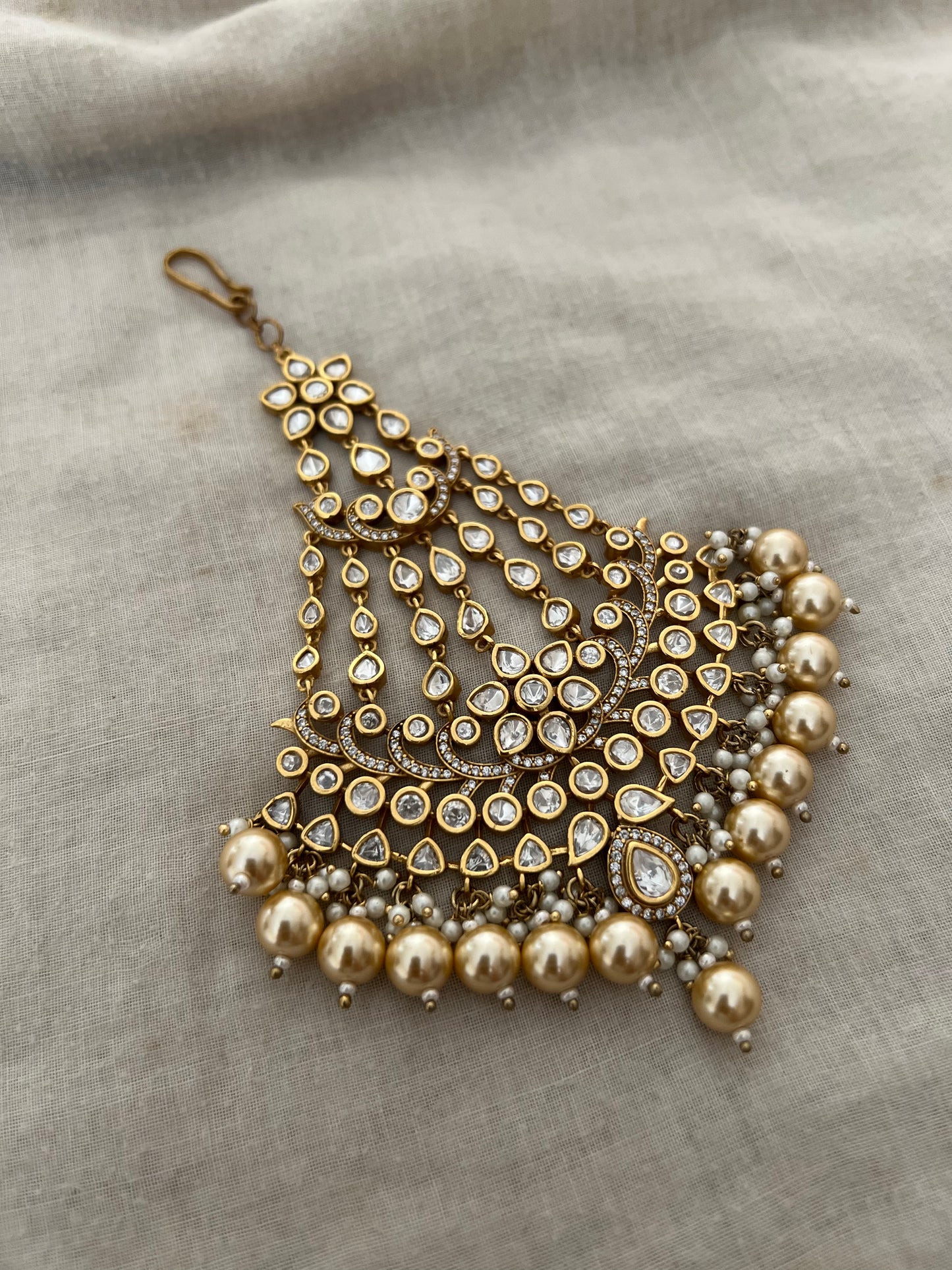 Shanaya Gold Plated Polki Kundan Studded Beaded Chandbali Passa Jewellery By Ranibaug