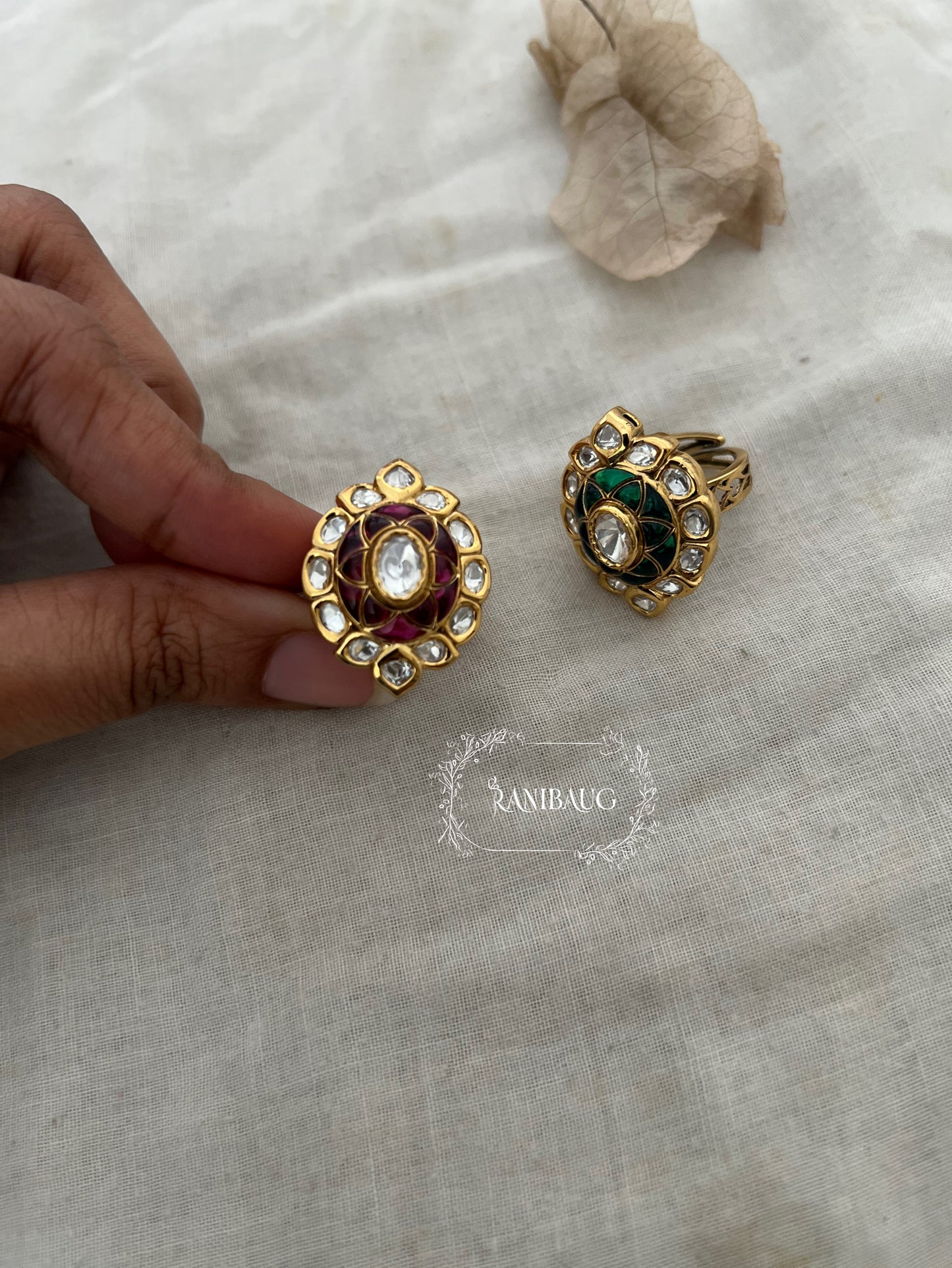Shanaya Mossainite Kundan Gold Plated Ring By Ranibaug