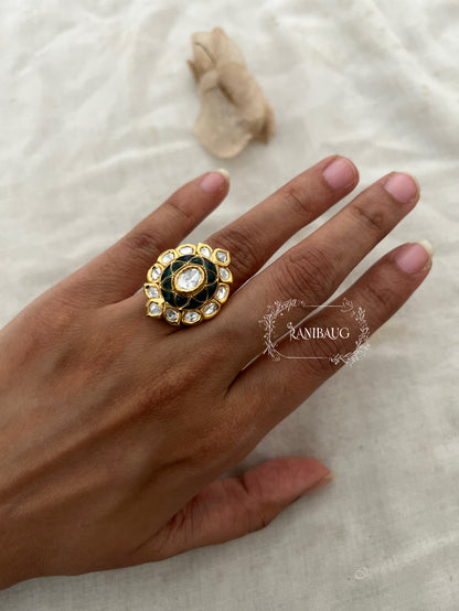 Shanaya Mossainite Kundan Gold Plated Ring By Ranibaug