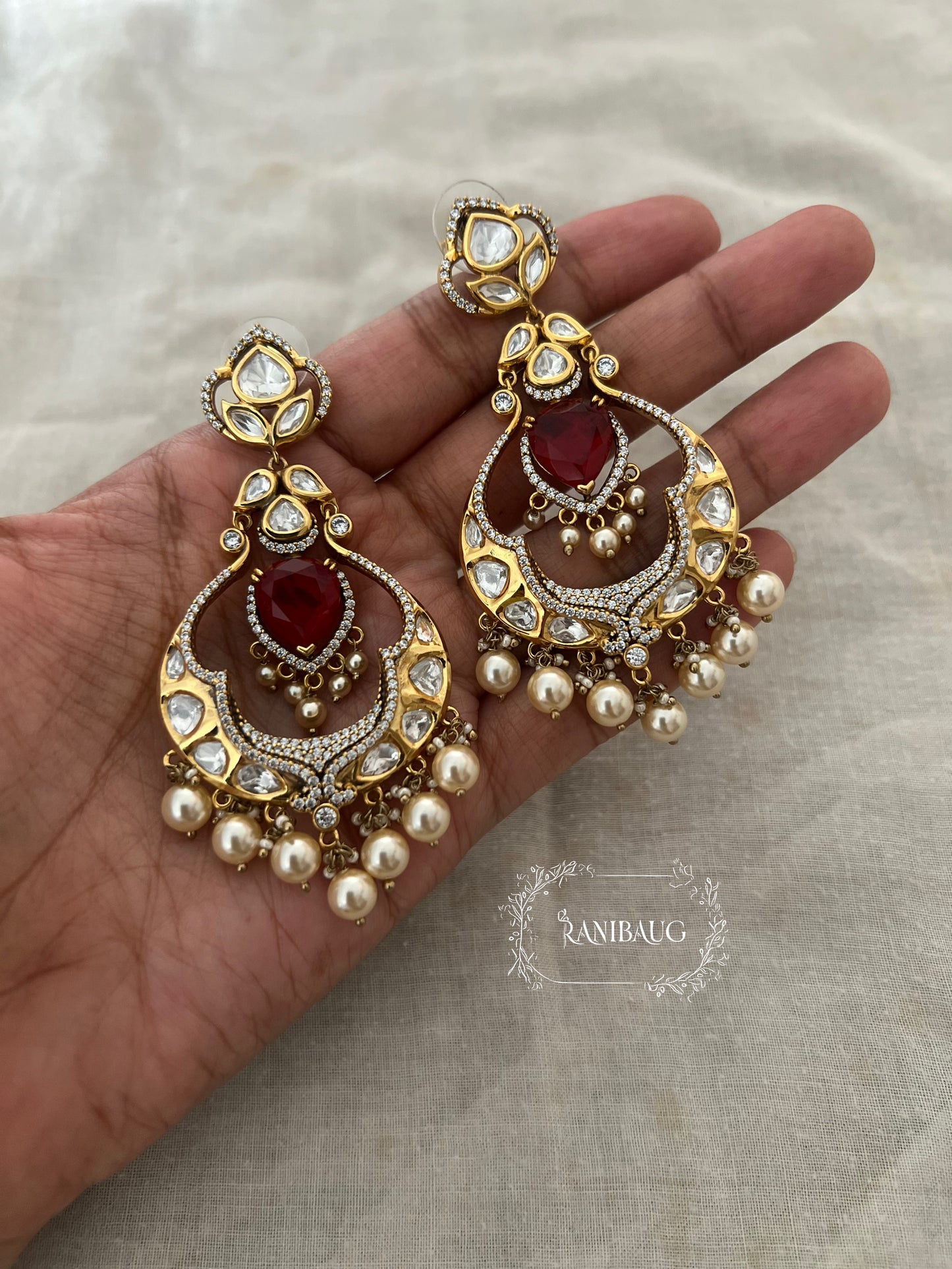 Shanaya Polki Kundan Enamel Chandbali By Ranibaug