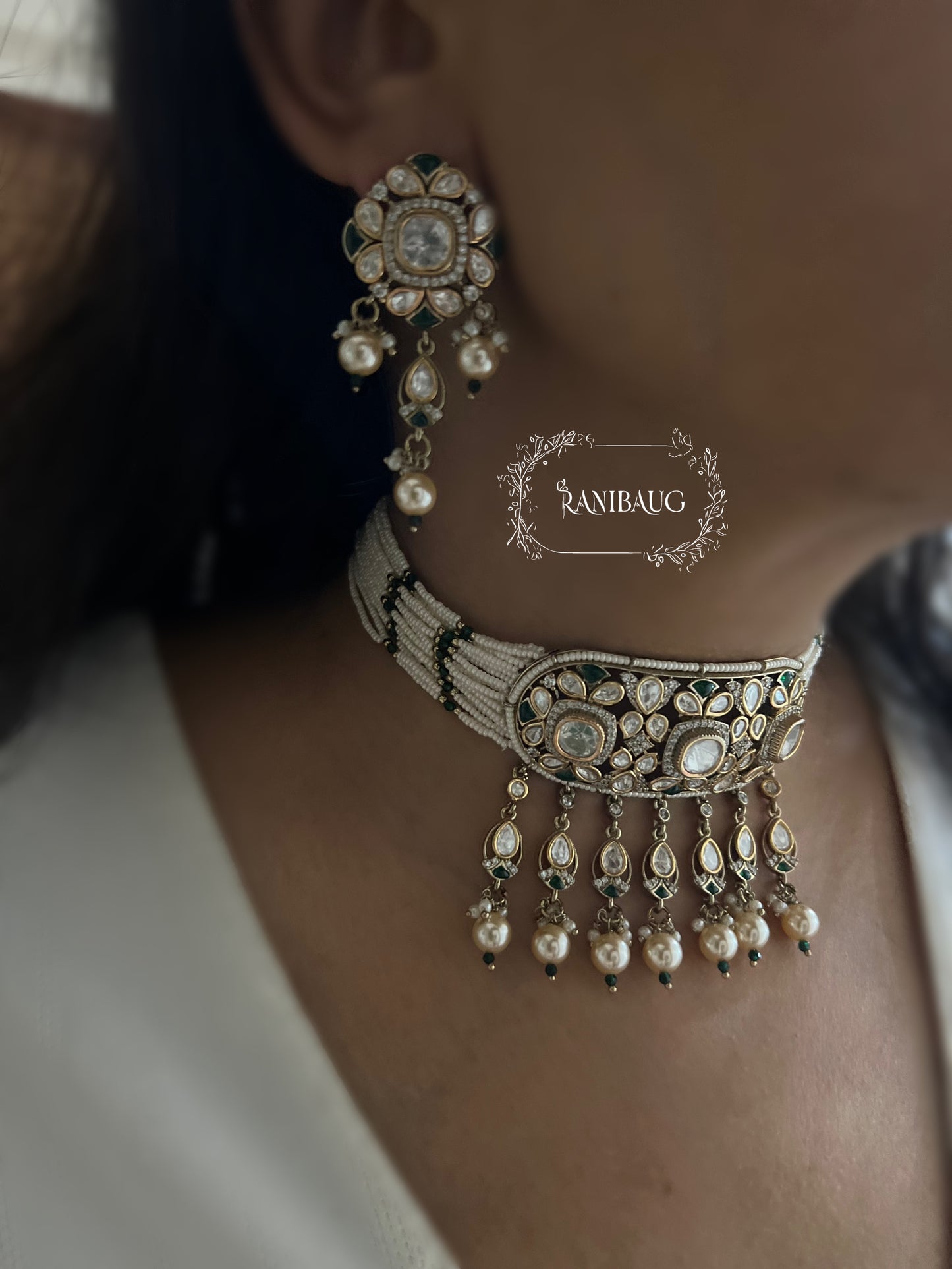 Shanaya Vintage Polki Kundan Studded Rich Victorian Finish Pearl Adorned Statement Festive Choker Set By Ranibaug