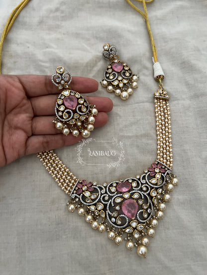 Sharvani Gold Leaf Vines Polki Studded Creamy Pearls Adorned Royal Bespoke Statement Jewellery Set By Ranibaug