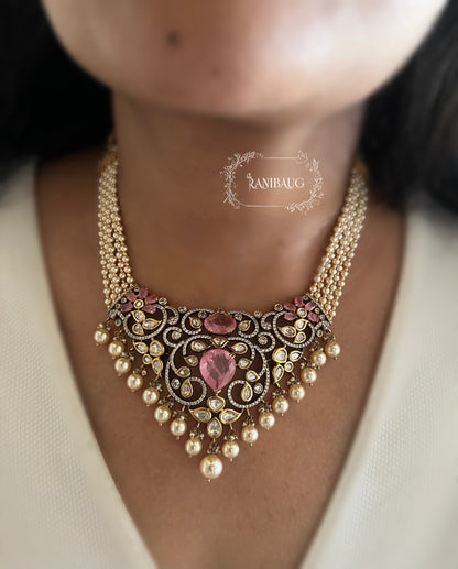 Sharvani Gold Leaf Vines Polki Studded Creamy Pearls Adorned Royal Bespoke Statement Jewellery Set By Ranibaug
