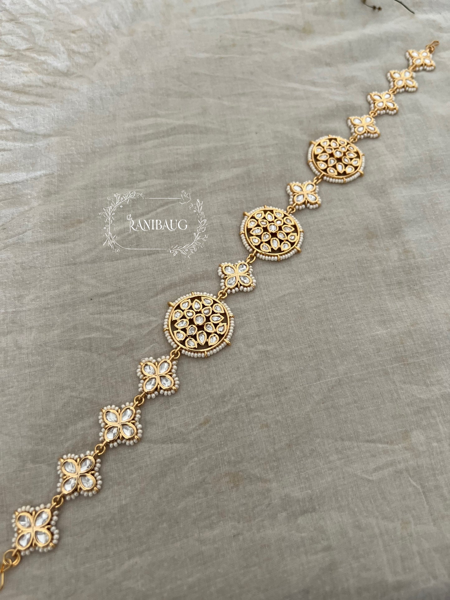Sharvari Modern Yet Simple Gold Kundan Sheesh Patti By Ranibaug