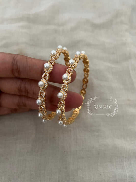 Sharvari Pearl Grace Diamond Bangles By Ranibaug