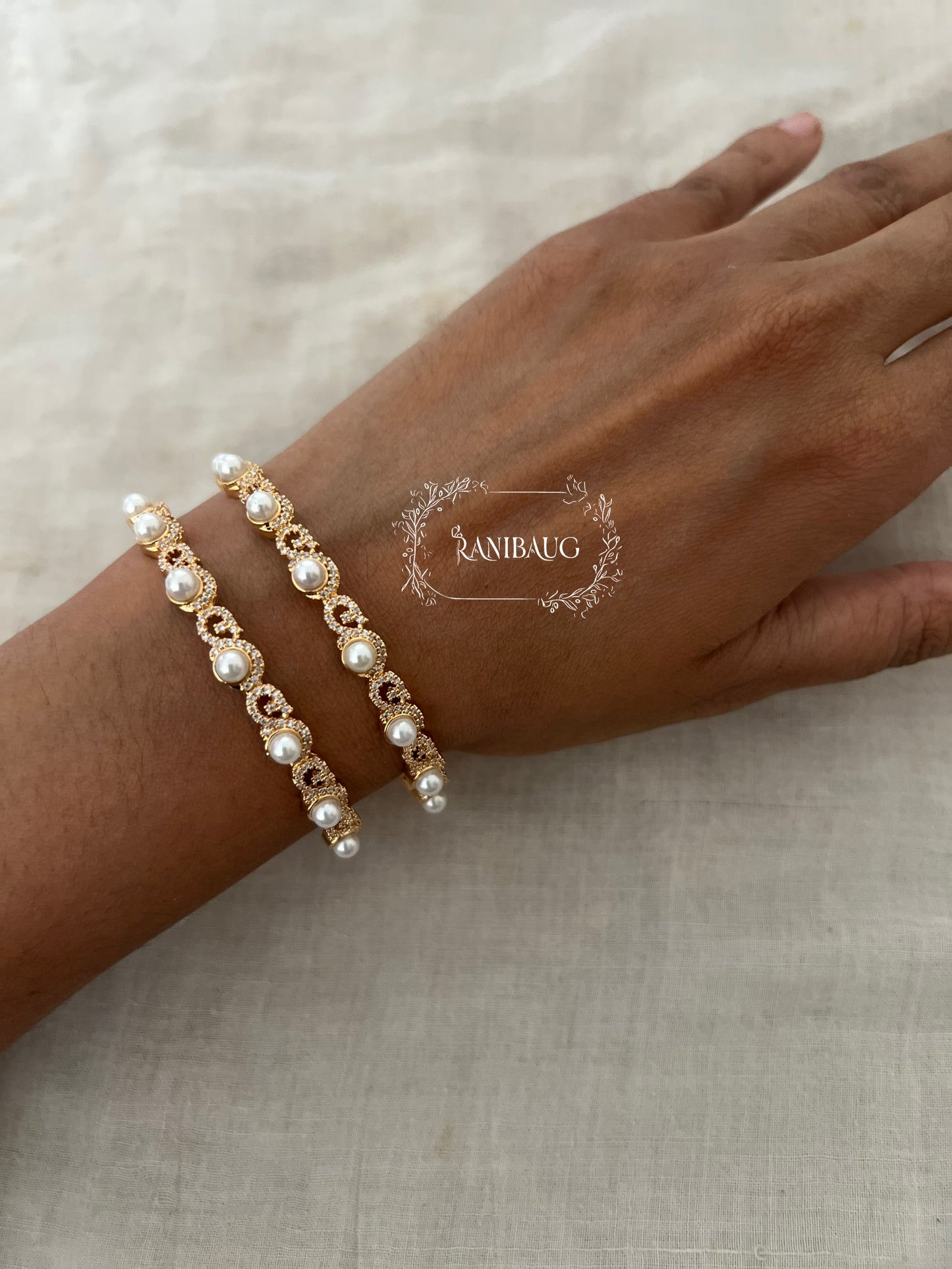 Sharvari Pearl Grace Diamond Bangles By Ranibaug