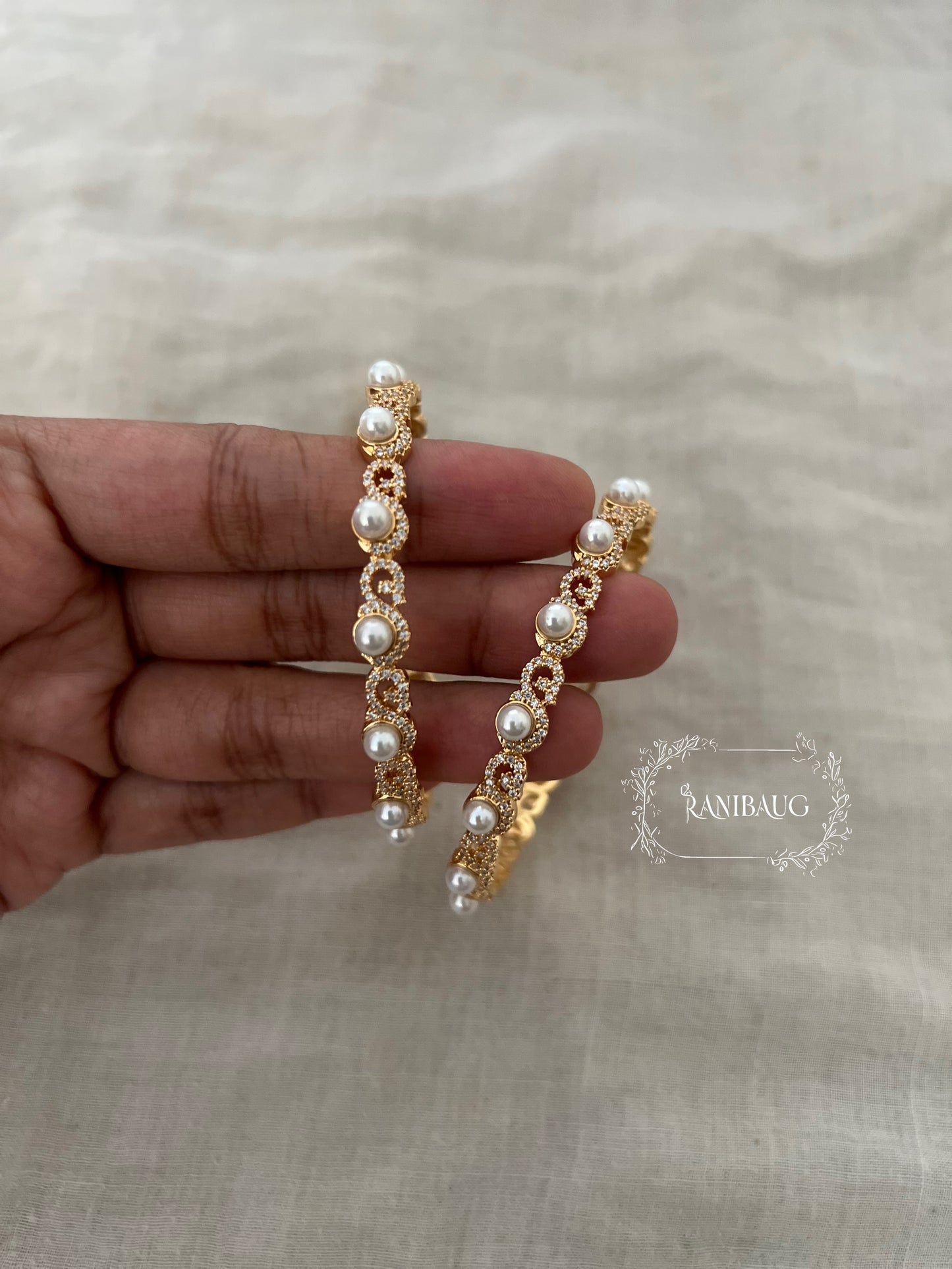 Sharvari Pearl Grace Diamond Bangles By Ranibaug