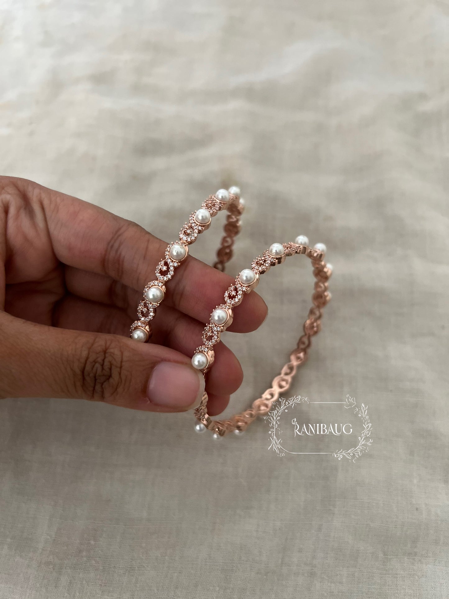 Sharvari Pearl Grace Diamond Bangles By Ranibaug