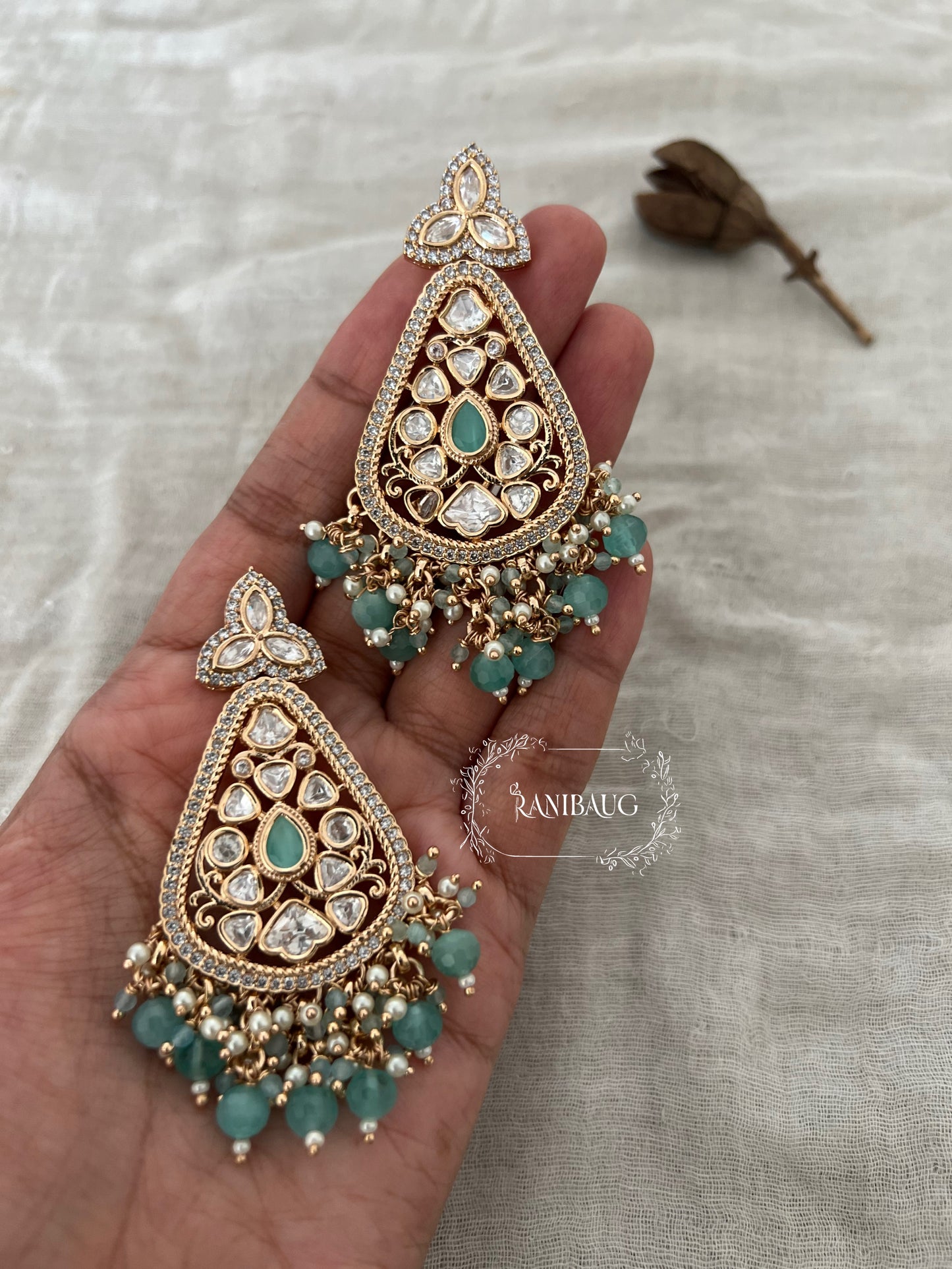 Sheesh Gold Plated Kundan Polki Diamond Earrings | Ranibaug