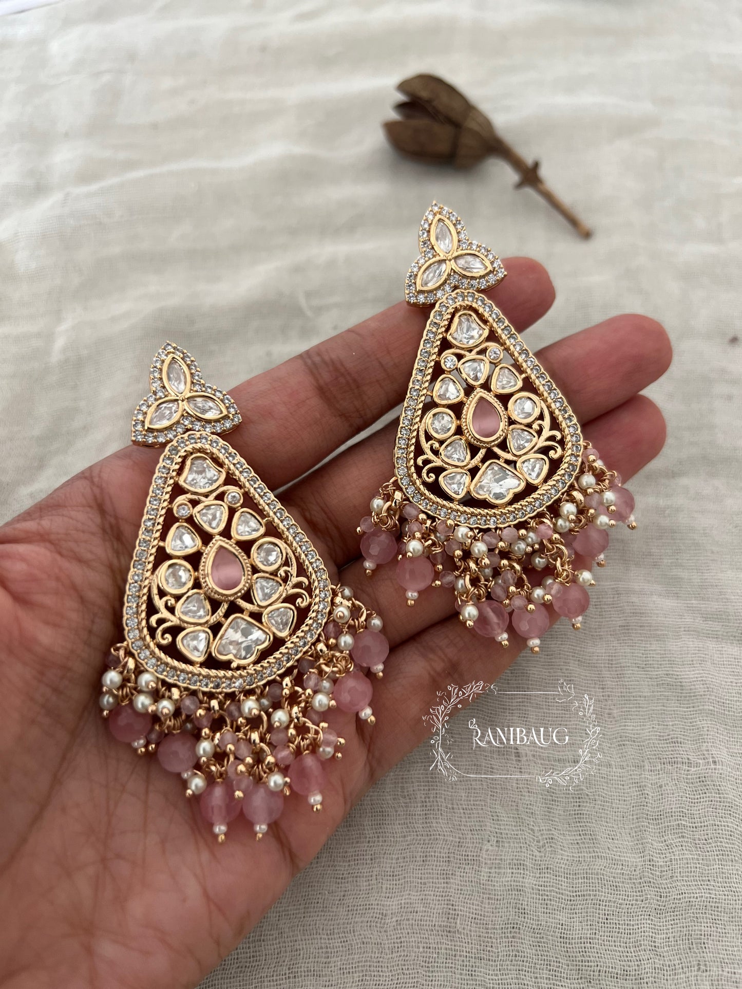 Sheesh Gold Plated Kundan Polki Diamond Earrings | Ranibaug