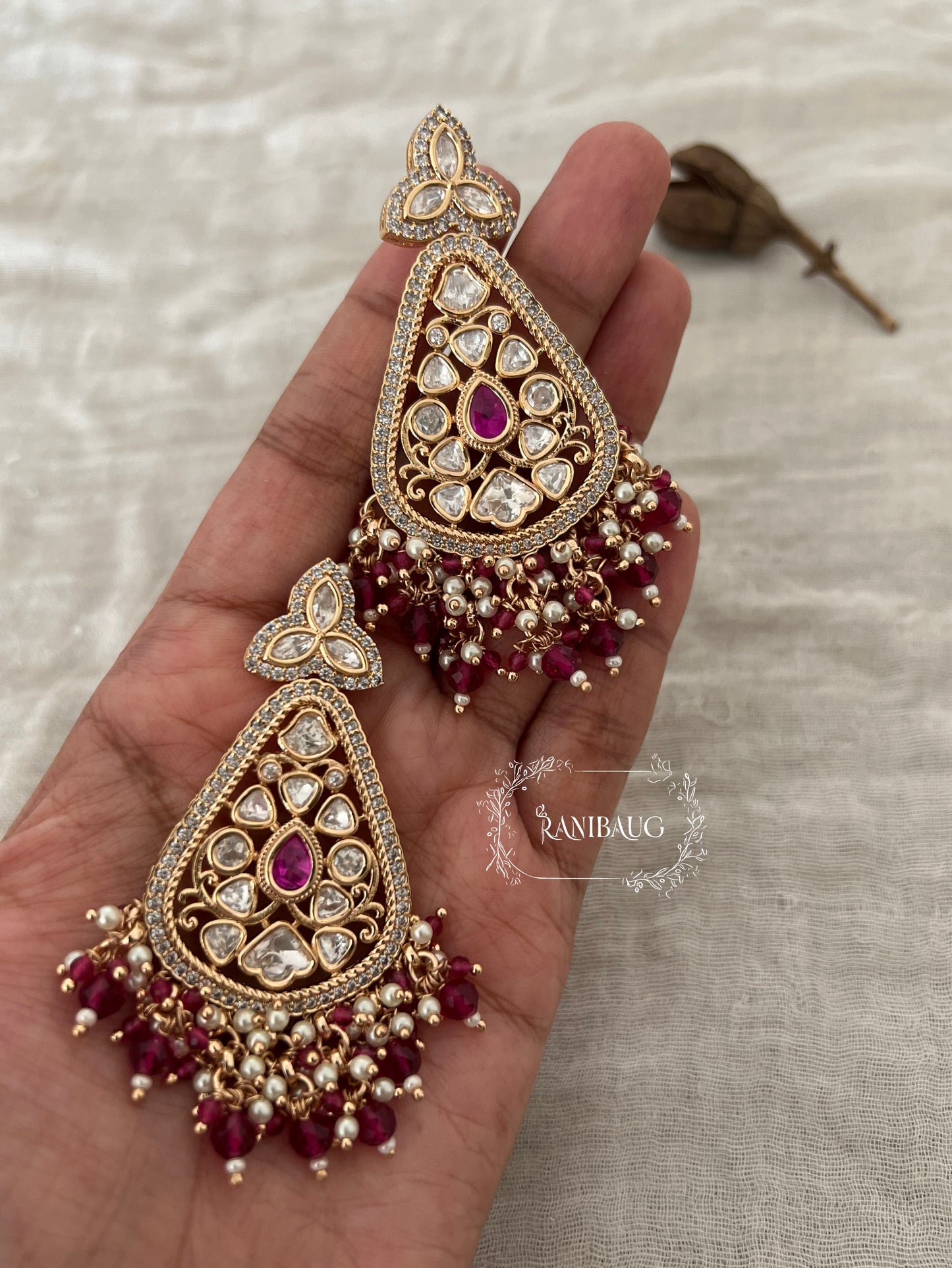 Sheesh Gold Plated Kundan Polki Diamond Earrings | Ranibaug