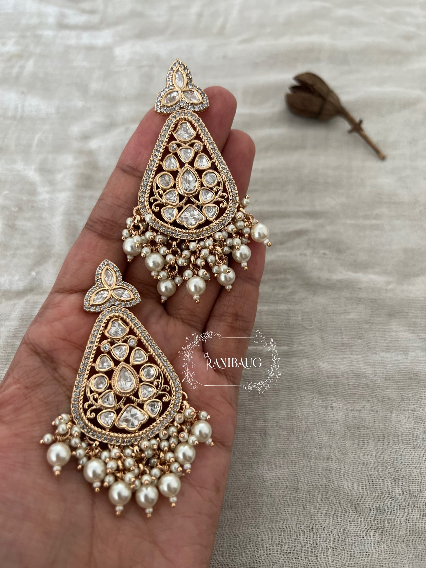 Sheesh Gold Plated Kundan Polki Diamond Earrings | Ranibaug