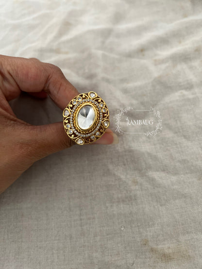Sheetal Polki Kundan Motif Rich Gold Finish Royal Designer Ring For Weddings By Ranibaug
