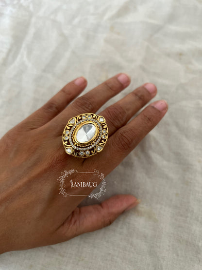 Sheetal Polki Kundan Motif Rich Gold Finish Royal Designer Ring For Weddings By Ranibaug