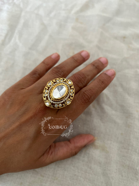 Sheetal Polki Kundan Motif Rich Gold Finish Royal Designer Ring For Weddings By Ranibaug