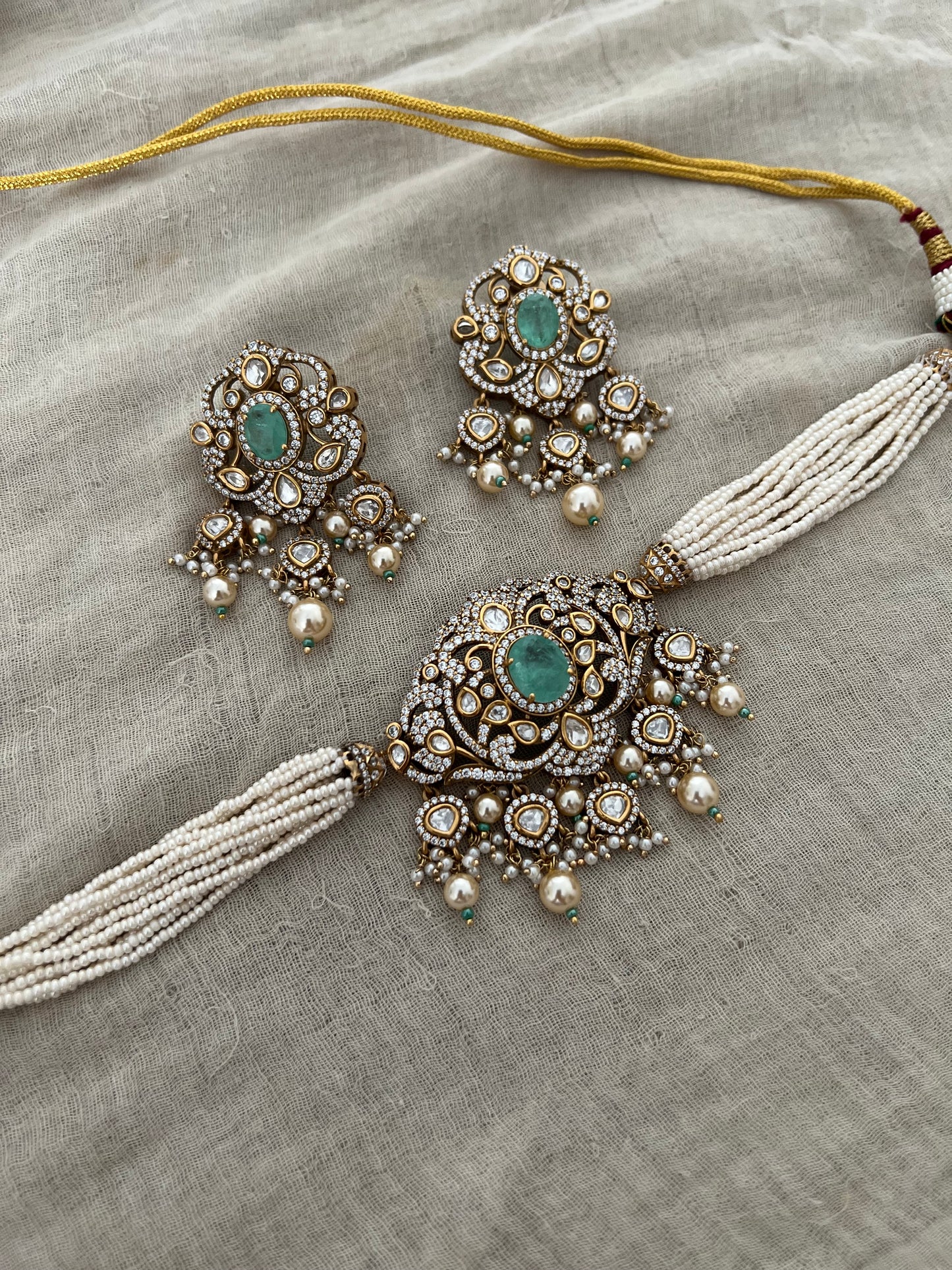 Shital Gulmohar Traditional Victorian Necklace Polki Jewellery Set With Pearls By Ranibaug