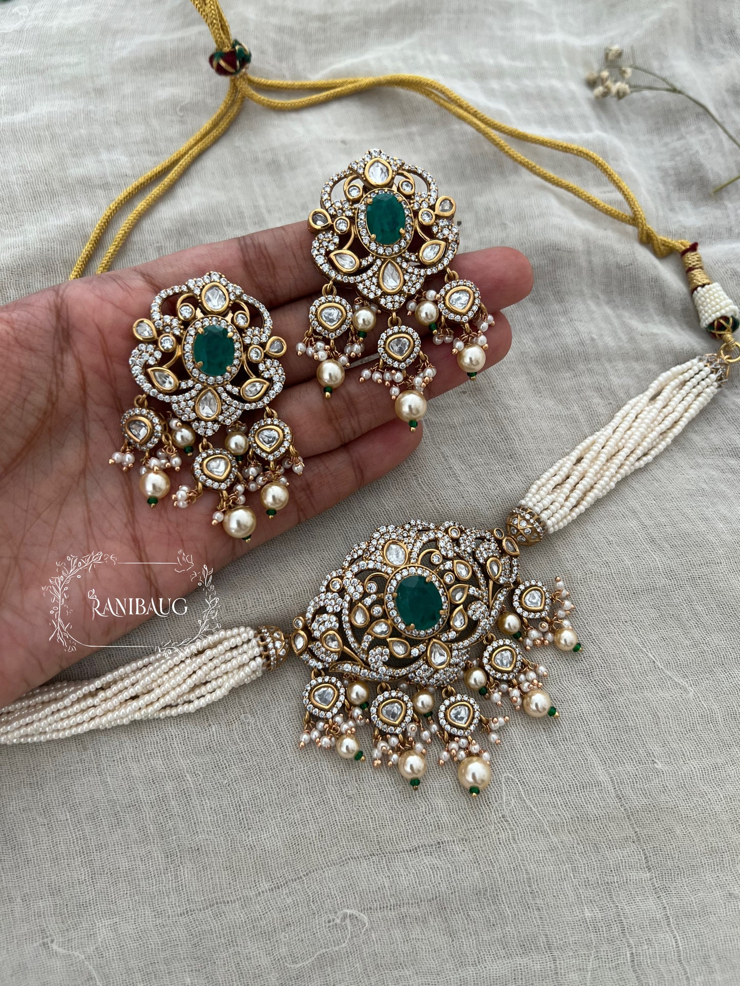Shital Gulmohar Traditional Victorian Necklace Polki Jewellery Set With Pearls By Ranibaug