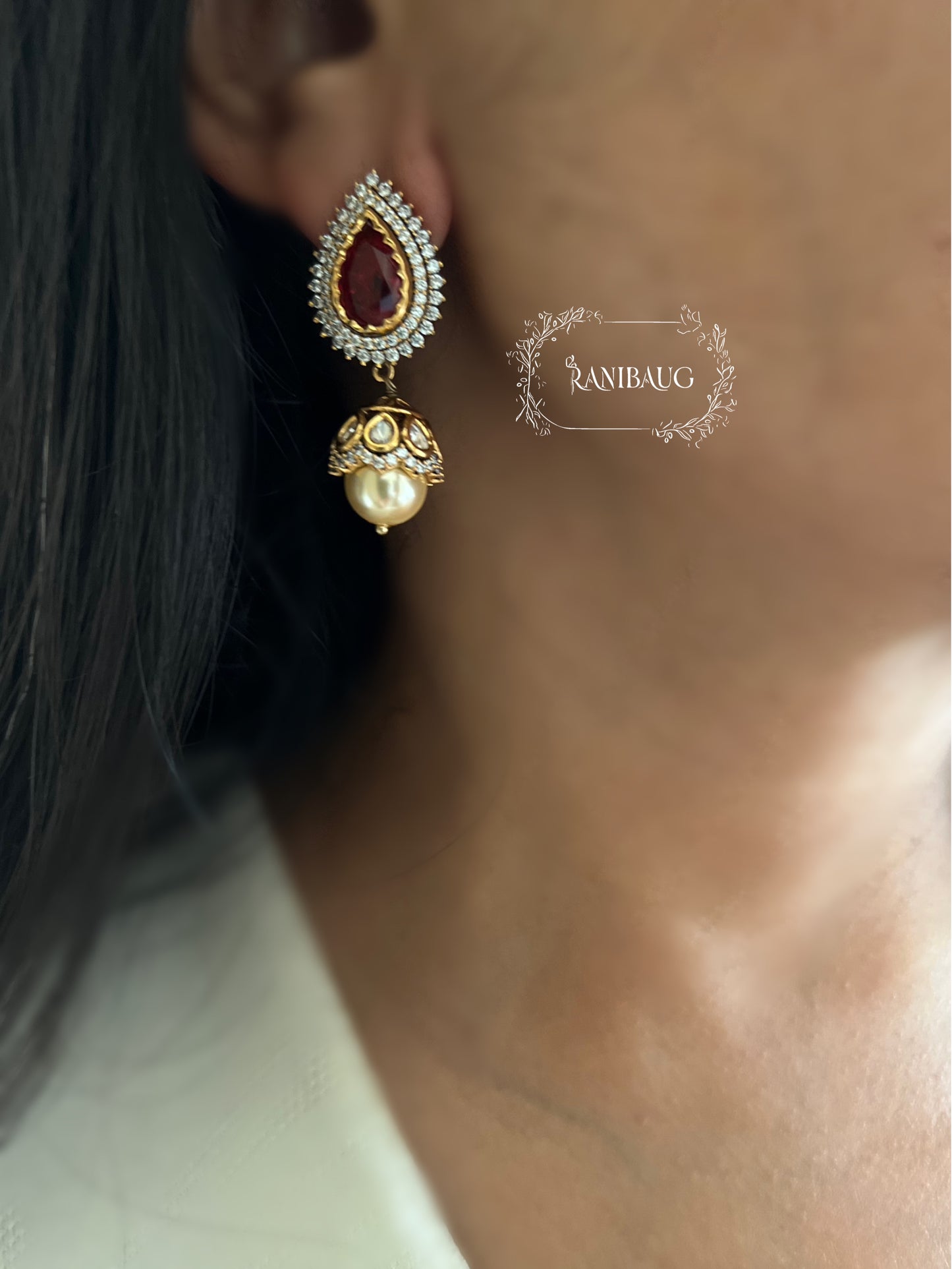 Shivalika Indian Traditional Gold Pearl Teardrop Stud Earrings By Ranibaug