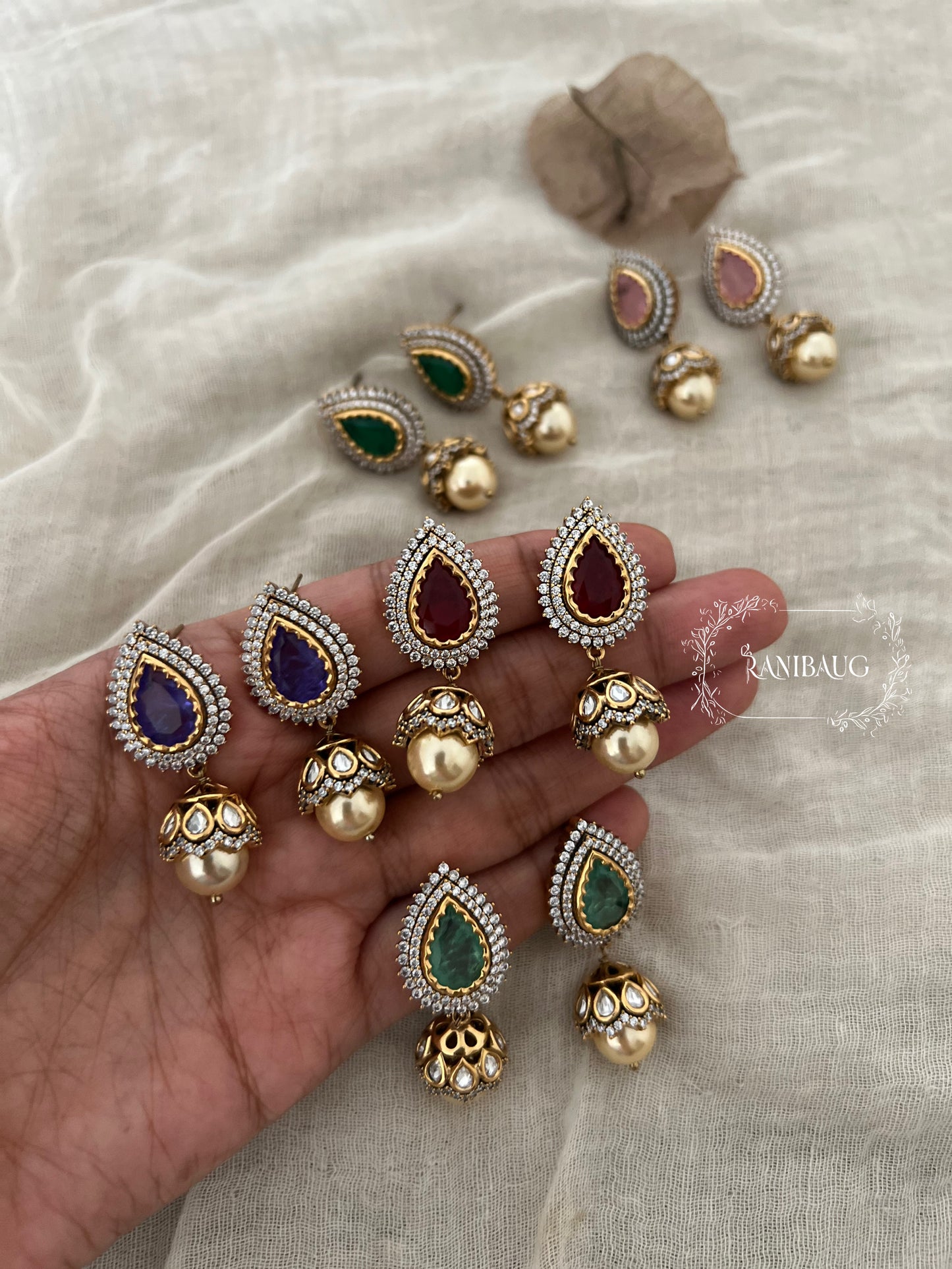 Shivalika Indian Traditional Gold Pearl Teardrop Stud Earrings By Ranibaug