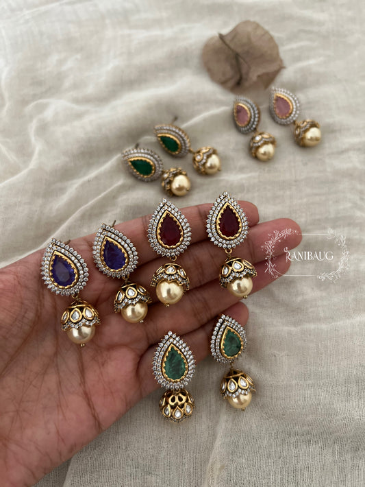 Shivalika Indian Traditional Gold Pearl Teardrop Stud Earrings By Ranibaug