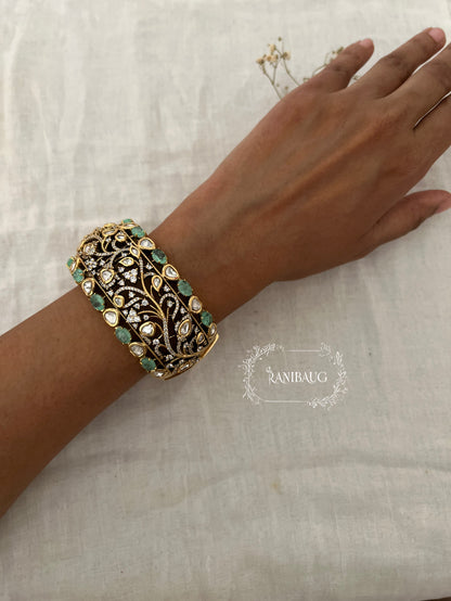 Shivalika Leaf Gold Vines Polki Cluster Royal Bracelet Festive Accessory For Wrist By Ranibaug