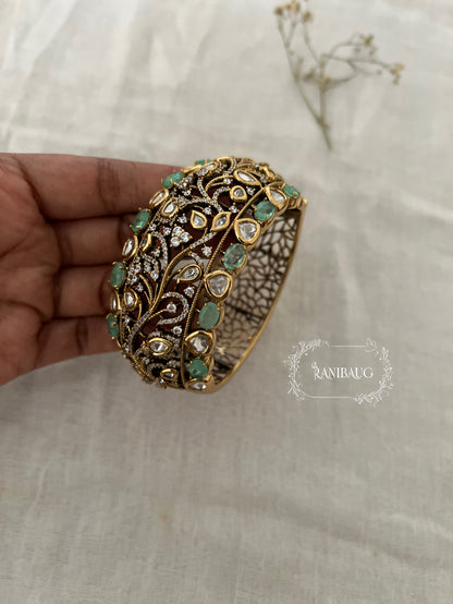Shivalika Leaf Gold Vines Polki Cluster Royal Bracelet Festive Accessory For Wrist By Ranibaug