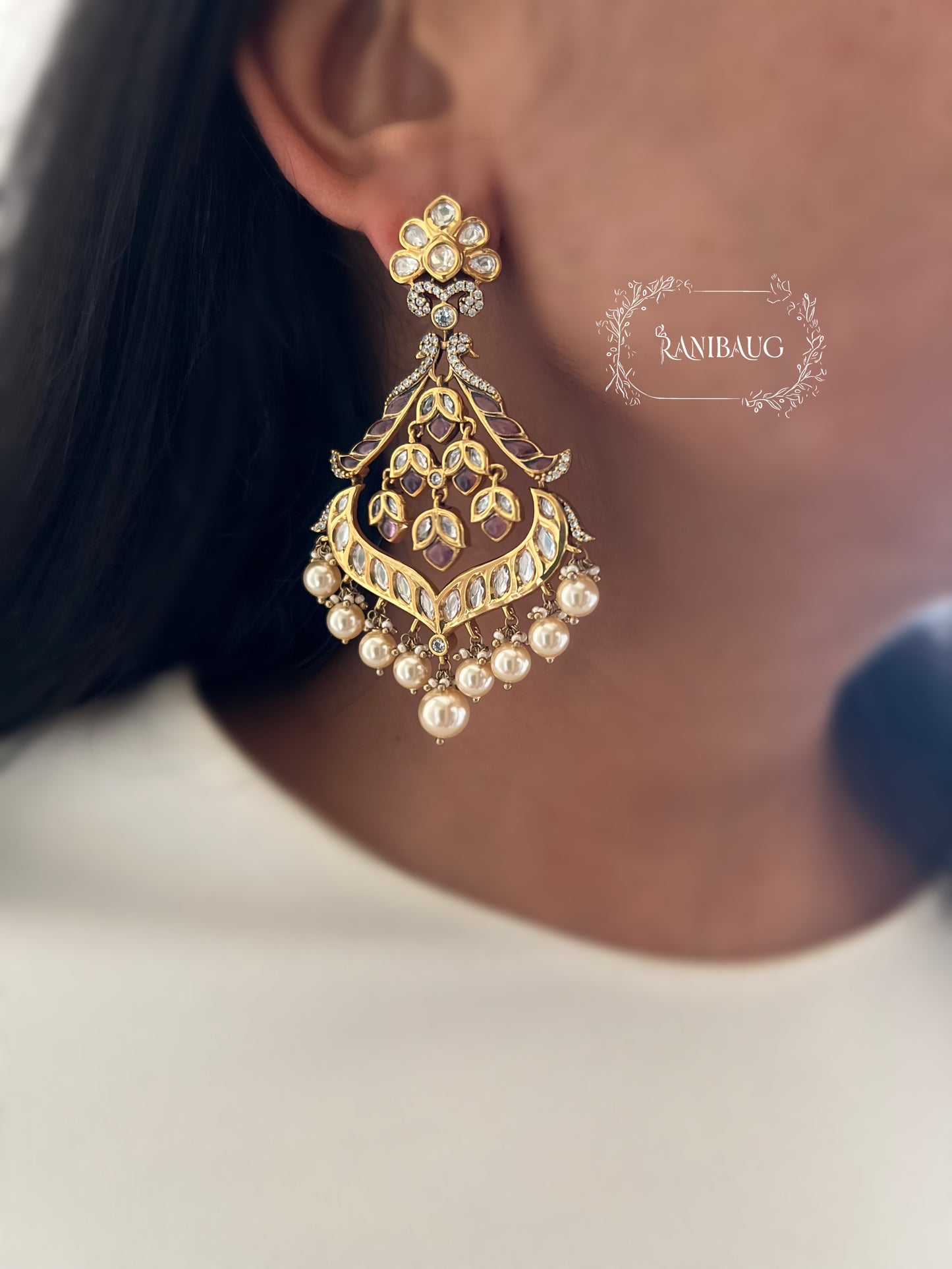 Shivalika Vintage Style Traditional Gold Finish Chandbali With Rich Pearl Drops By Ranibaug