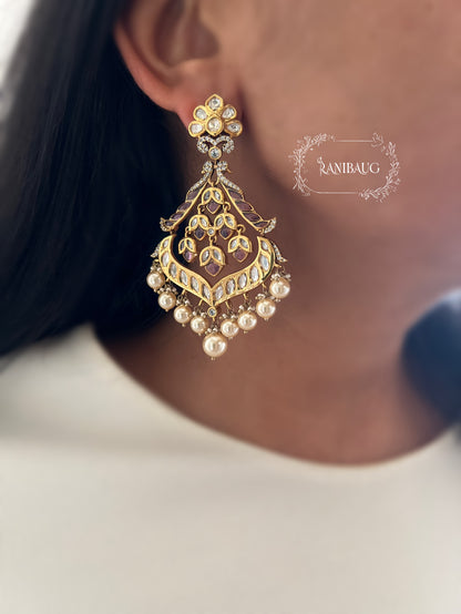 Shivalika Vintage Style Traditional Gold Finish Chandbali With Rich Pearl Drops By Ranibaug
