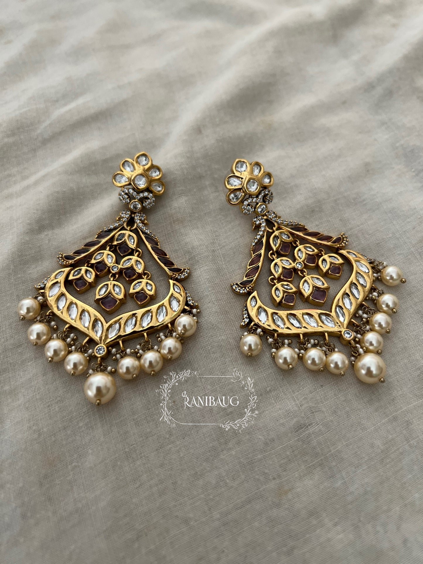 Shivalika Vintage Style Traditional Gold Finish Chandbali With Rich Pearl Drops By Ranibaug