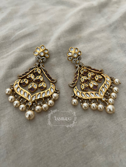 Shivalika Vintage Style Traditional Gold Finish Chandbali With Rich Pearl Drops By Ranibaug