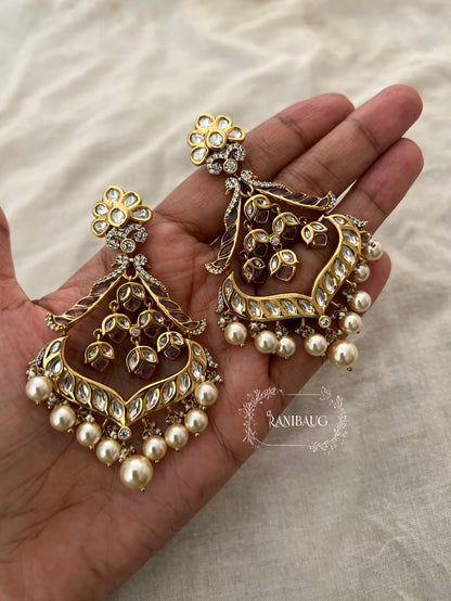Shivalika Vintage Style Traditional Gold Finish Chandbali With Rich Pearl Drops By Ranibaug