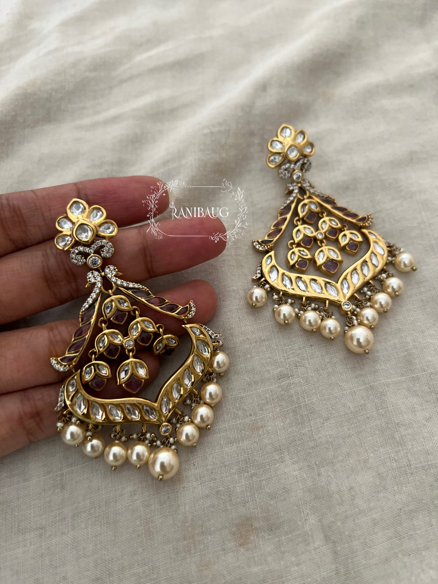 Shivalika Vintage Style Traditional Gold Finish Chandbali With Rich Pearl Drops By Ranibaug