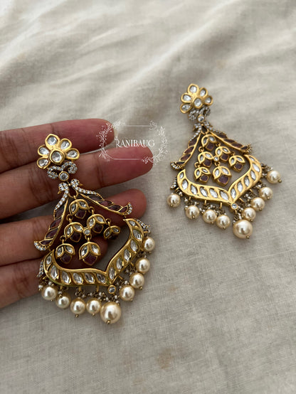 Shivalika Vintage Style Traditional Gold Finish Chandbali With Rich Pearl Drops By Ranibaug