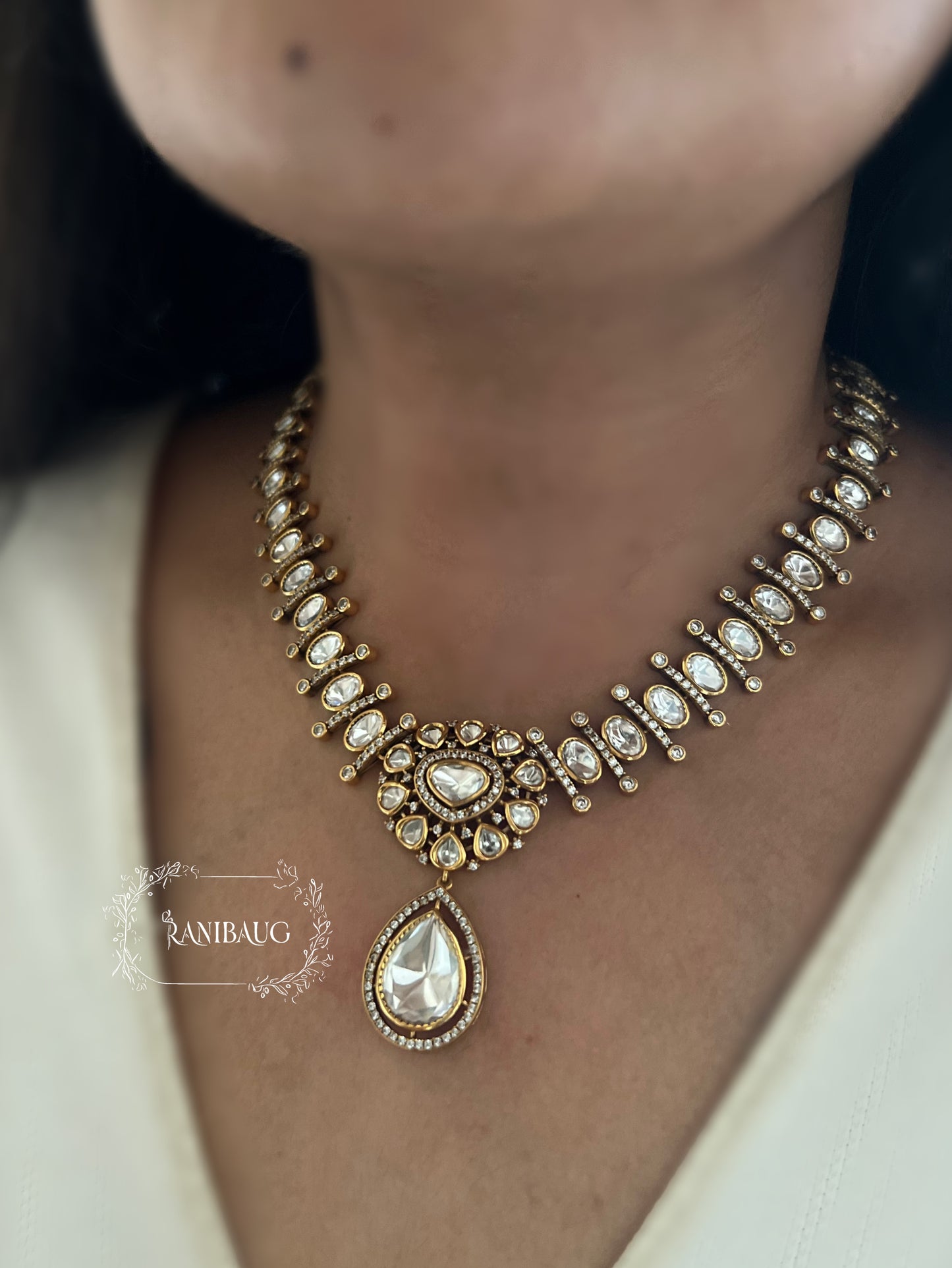 Shivi Mossainite Necklace Set By Ranibaug | Rich Teardrop Motif | Wedding Jewellery 2026