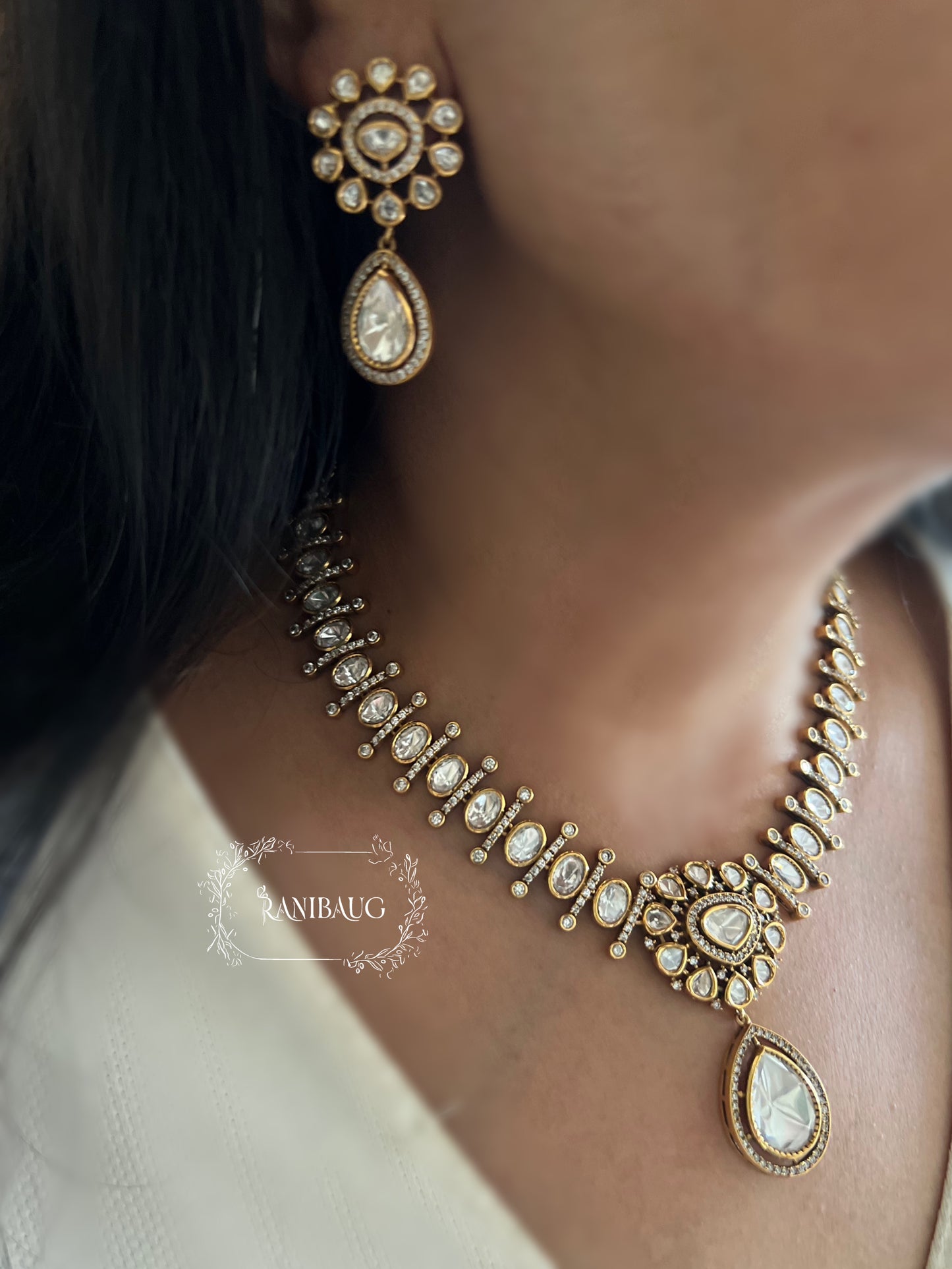 Shivi Mossainite Necklace Set By Ranibaug | Rich Teardrop Motif | Wedding Jewellery 2026