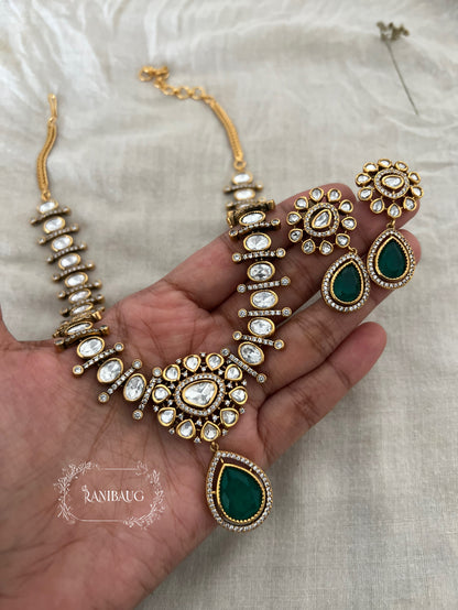 Shivi Mossainite Necklace Set By Ranibaug | Rich Teardrop Motif | Wedding Jewellery 2026