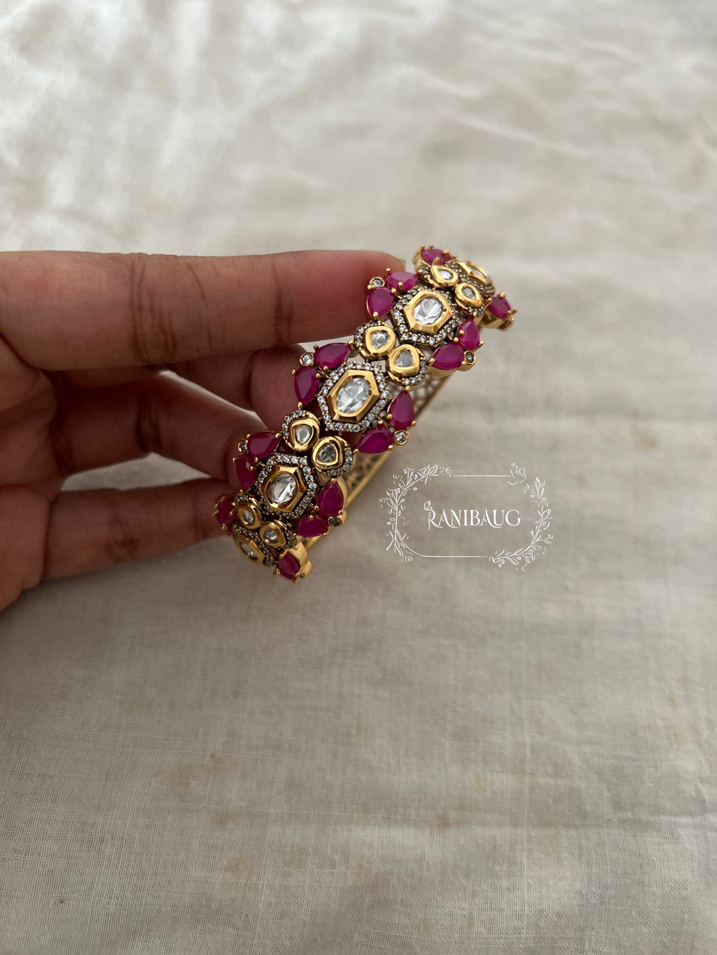 Shivika Diamond Polki Bangle Bracelet India By Ranibaug  | Gold Plated Imitation Indian Bracelets