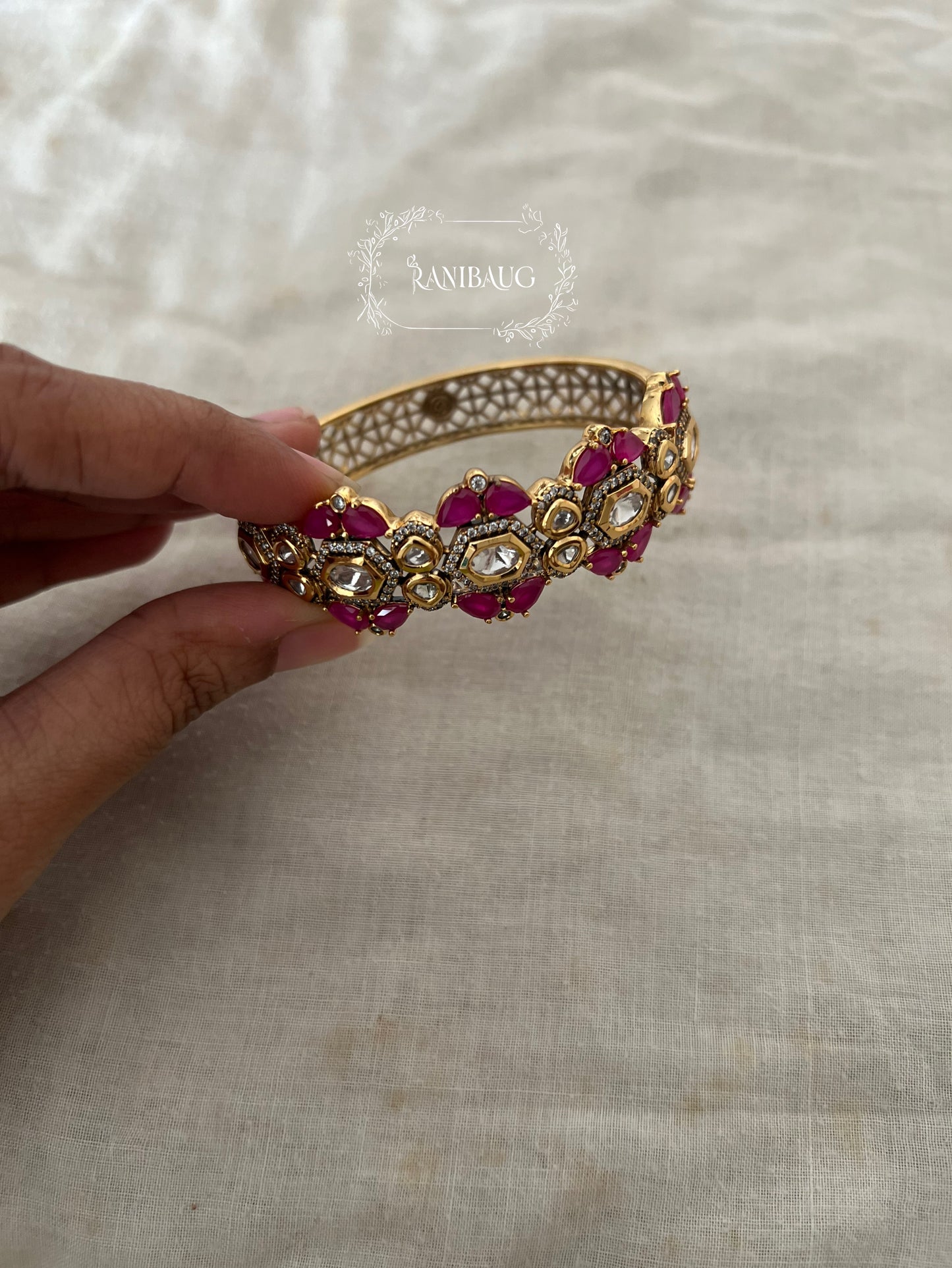 Shivika Diamond Polki Bangle Bracelet India By Ranibaug  | Gold Plated Imitation Indian Bracelets