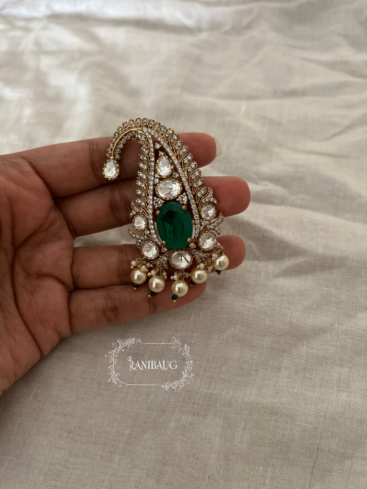Shivraj Emerald Ruby Stone Kundan Kalgi Jewelry By Ranibaug